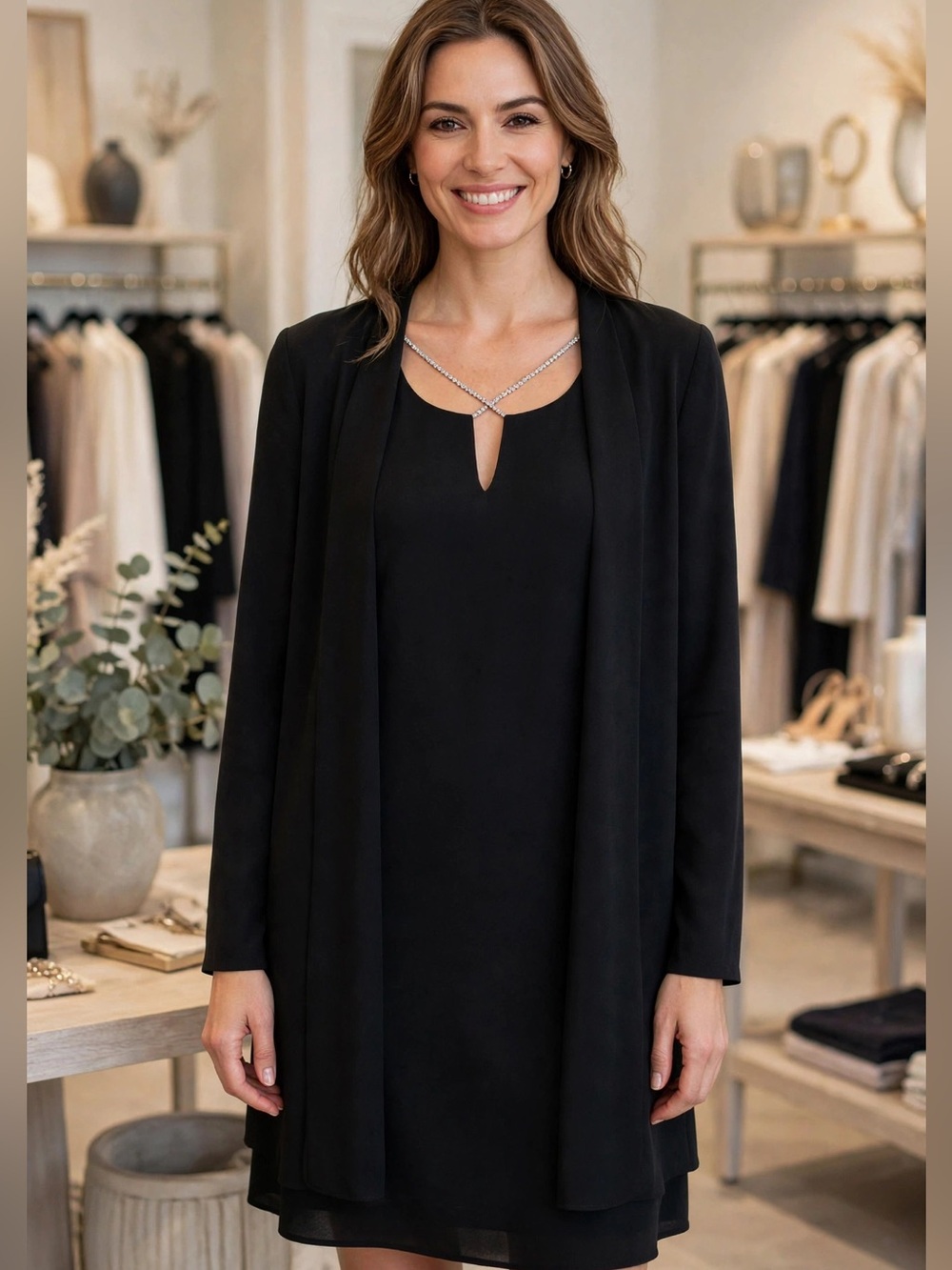 Patra Black Dress with Draped Jacket & Rhinestone Detail - size 10